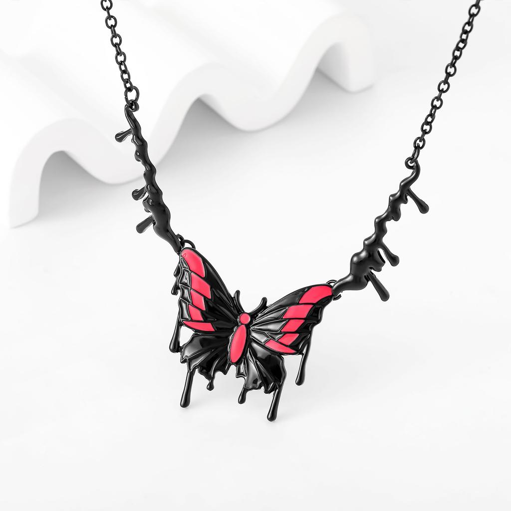 Necklace Personality Sexy Electrophoresis Black Drop Oil Powder Butterfly Pendant Collarbone Chain Necklace Female