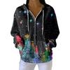 Women's Casual Fashion Long-Sleeved Zip-Up Christmas Print Knitted Hoodie