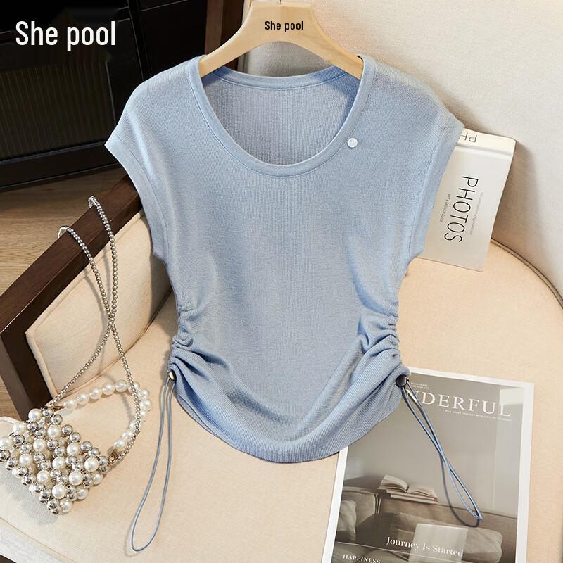 Женский приталенный вязаный топ без рукавов с круглым вырезом M