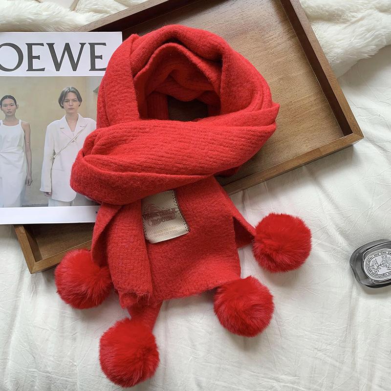 Scarf New Christmas Scarf Wool Knitted Gentle Wind Imitation Cashmere Scarf with Hairball