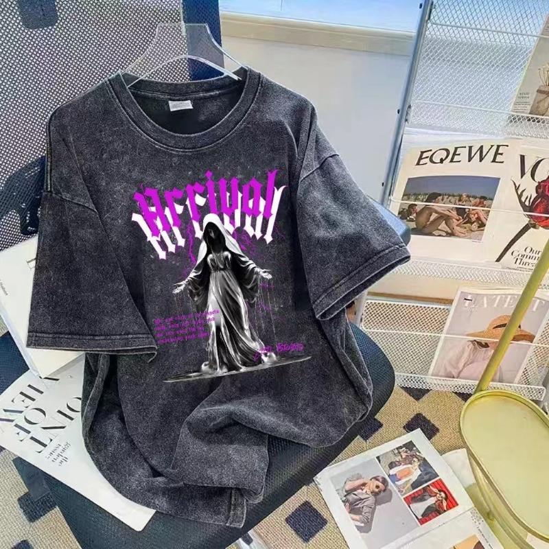 

American Style Loose Washed High Street Retro Short Sleeved T-shirt with Printed Summer Men s and Women s New T-shirt Top 3XL