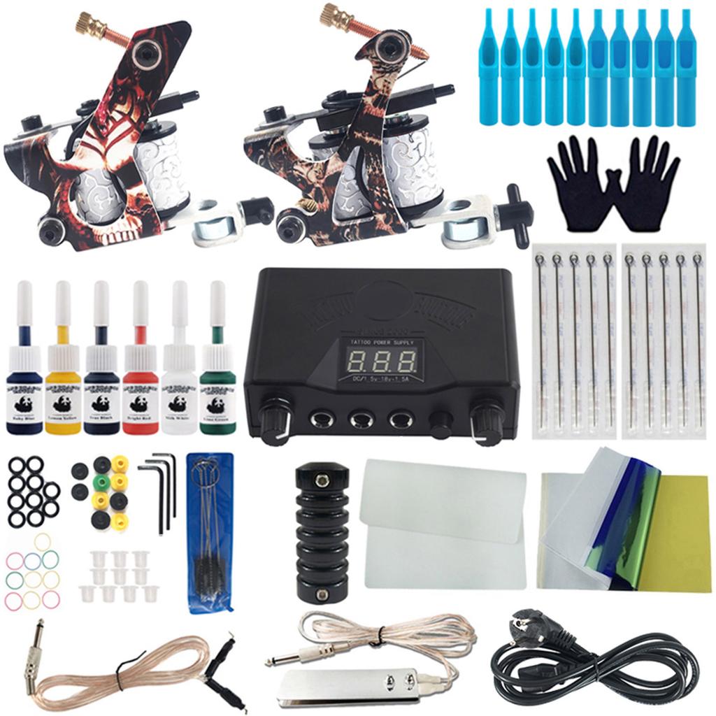 Complete Tattoo Kit for Beginners 2 Tattoo Machine Kit Tattoo Power Supply Tattoo Ink Cups Tattoo