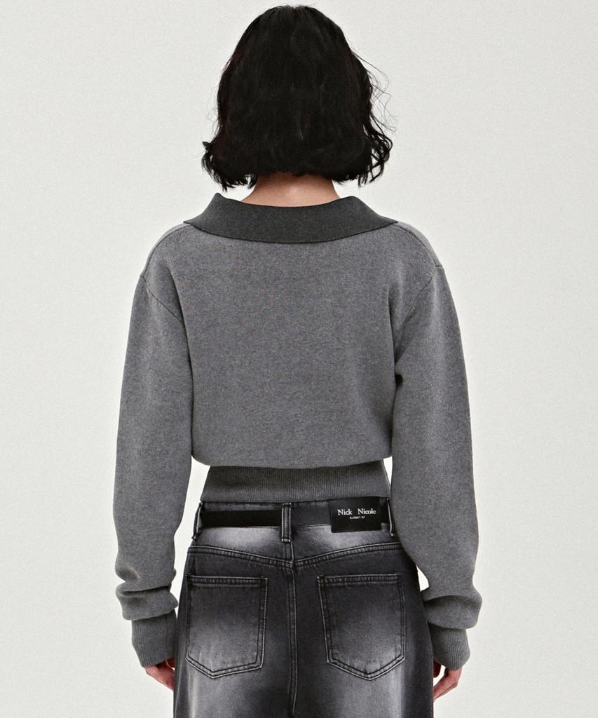 Nigaennikol Classic Color Block Collar Knit_Charcoal