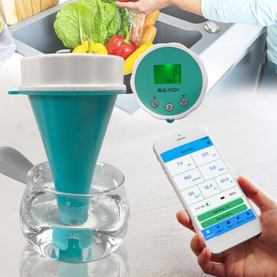 6-w-1 Inteligentny Tester Wody Basenowej Wyświetlacz Cyfrowy Wodoodporny IP67 Kompatybilny z Bluetooth Miernik PH/Chloru/ORP/EC/TDS/Temperatury