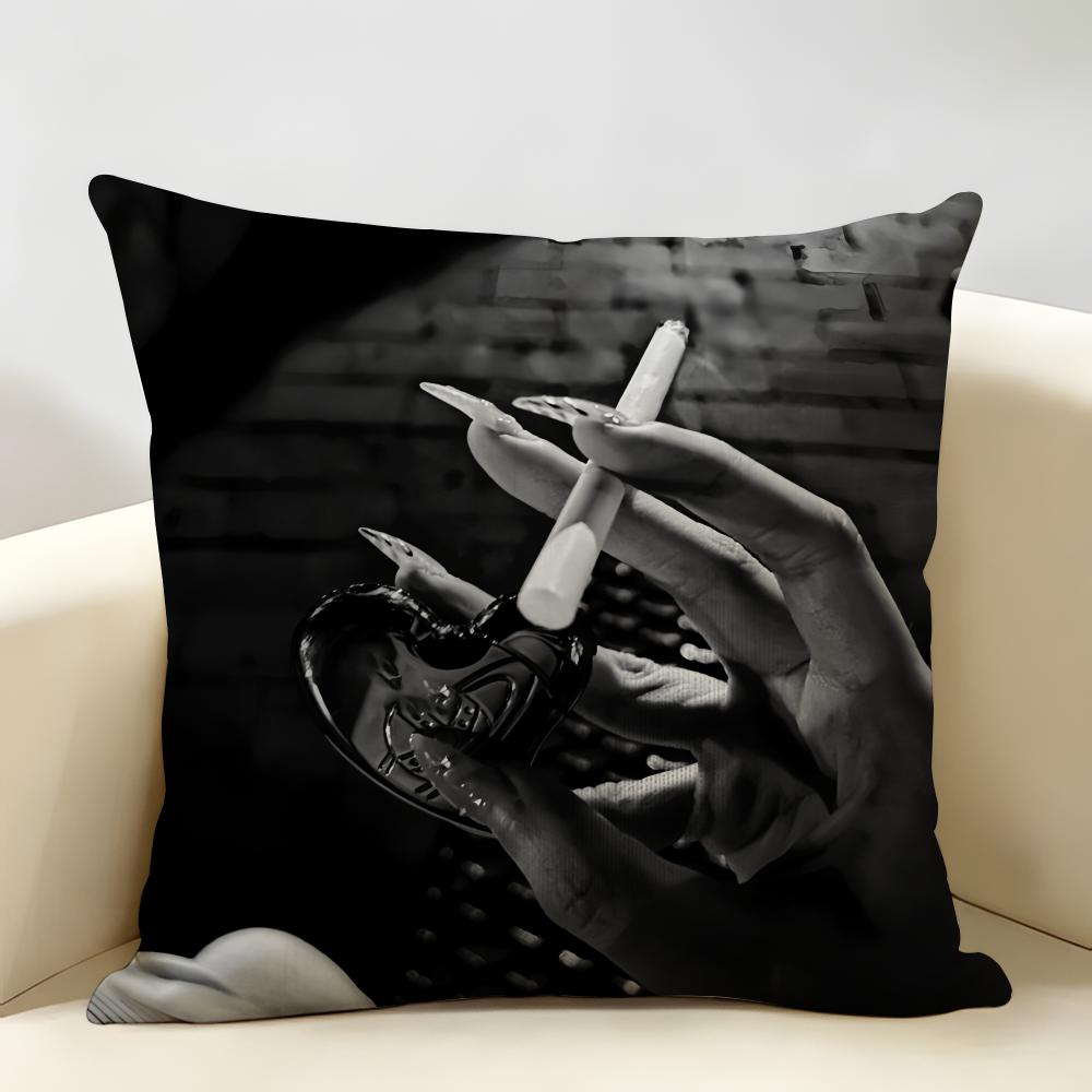 Black White Fashion Ins Sexy Cushion Cover Natural Linen Organic Fabric DoubleSided Printing Room Sofa Decor Pillow Case