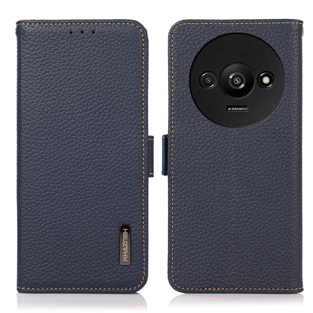 KHAZNEH Voor Xiaomi Redmi A3/Poco C61 4G Magnetische Mobiele Telefoonhoes Echt Koeienleer RFID-Blokkerende Hoes