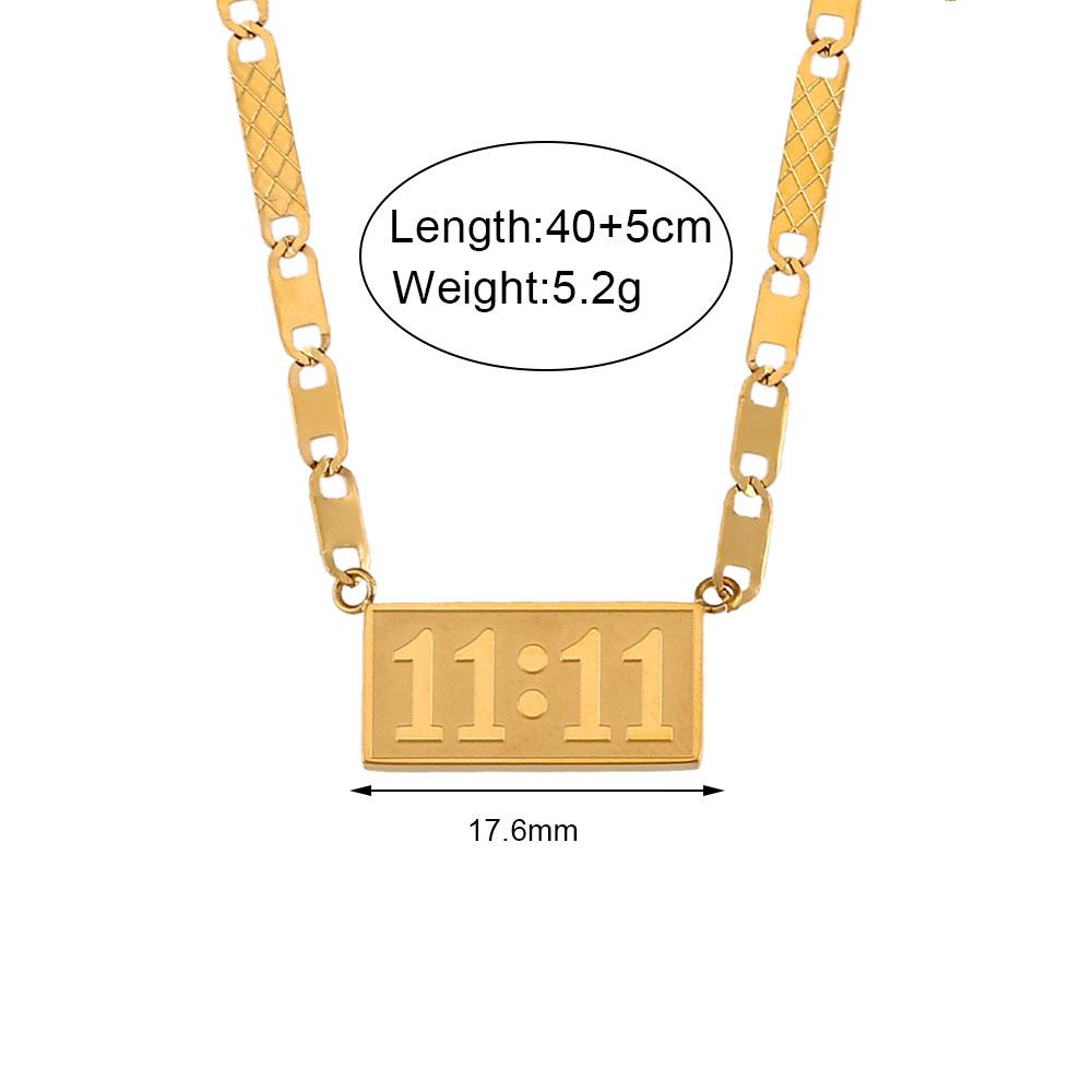 E.B.belle 11:11 Rectangle Pendant Plate Necklace Fine Polished Stainless Steel Gold Plated Necklace Number Jewelry