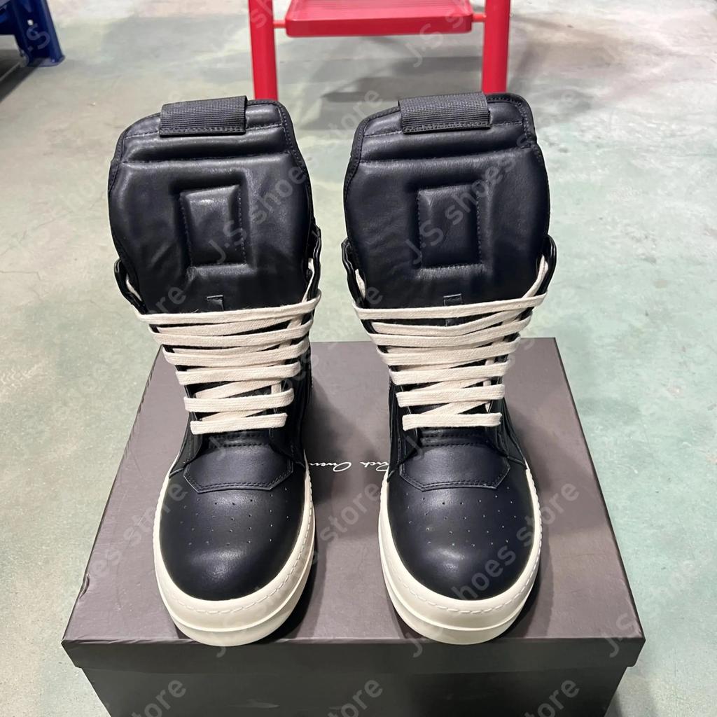 R-o Klassische Sneaker Schwarzes Leder High Top Schuh Herren Sneaker Reißverschluss Rindsleder Damen Freizeitschuhe Schnürstiefel Geobasket Stiefelette