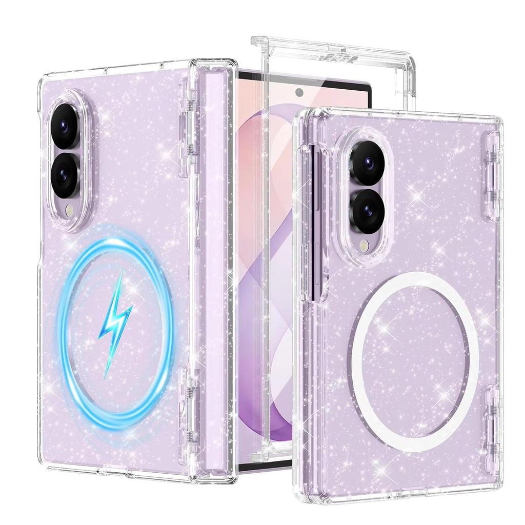 Luxuriöses Transparenter Glitzer Scharnier für Magsafe Handyhülle für Samsung Galaxy Z Fold 8 Ultra Fold8 Integrierter Bildschirmschutz Abdeckung