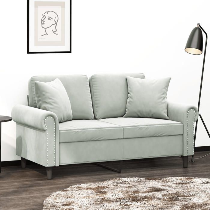 Canapé 2 places - Maison Exclusive - Velours gris clair - Cadre métal - 152x77x80 cm