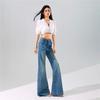 Spring Summer Trendy Bling Full Star Rhinestone Soft Comfort Relax Micro Flare Wide Leg Denim Pants For Women Casual Pants Oversize Denim Trousers