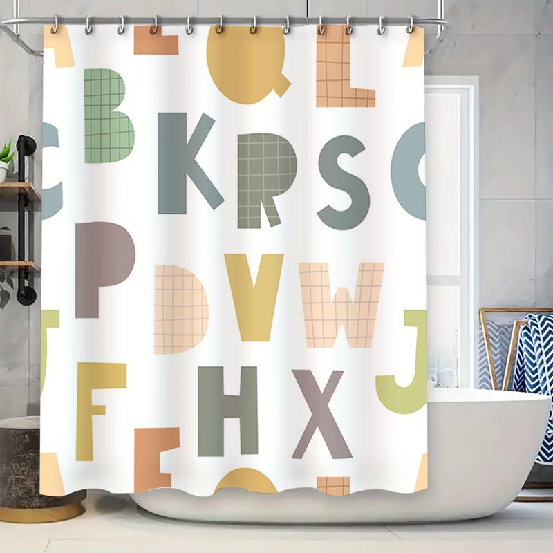 

Modern Typography Alphabet Design Shower Curtain Set For Bathroom Decor White Multicolor Plaid (This Title Follows English Onl W60H190(CM)-1 Pcs