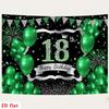 2D Green Silver 18th Happy Birthday Backdrop with Balloons & Fireworks