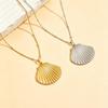 Stainless Steel Ocean Shell Pendant Necklace for Women, 18K Gold Clavicle Chain