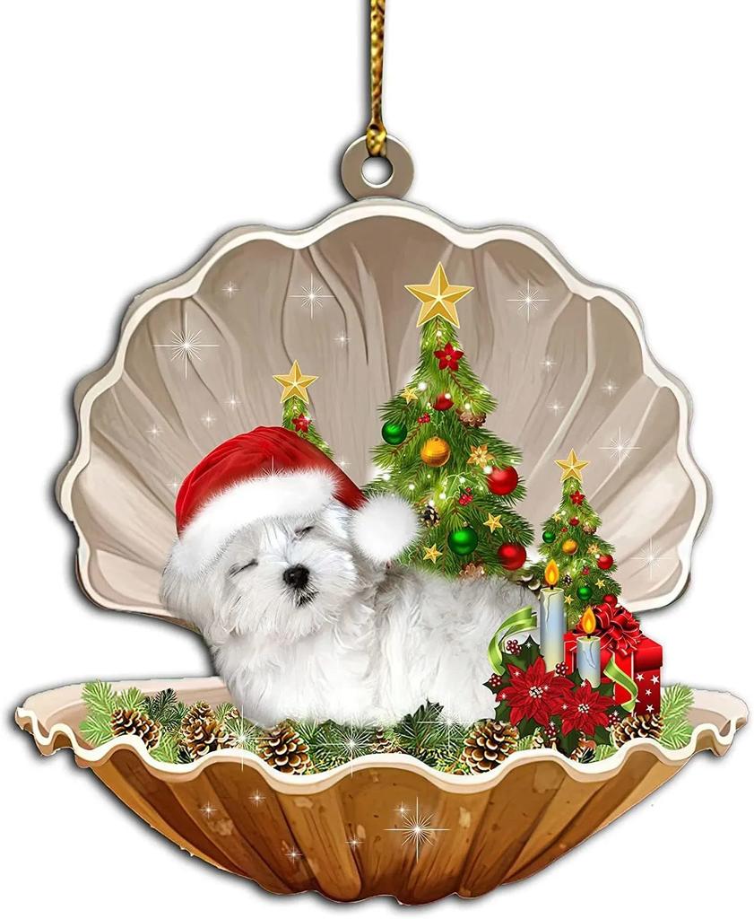 Cute Christmas Puppy Dog Shell Hanging Ornaments Xmas Tree Hanging Pendants Happy New Year 2024 Merry Christmas Decor For Home