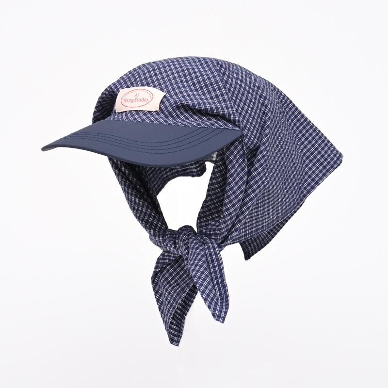 French Tied Headband, Duckbill Cap, Women, Summer Travel, Taking Photos for Sun Protection, Letter Grid, Triangular Scarf, Headscarf