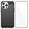 For iPhone 15 Pro Max Case with Screen Film WANLONFENG LS Series Big Lens Hole Brushed Texture TPU Phone Cover