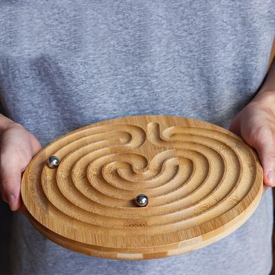 Bamboo Maze Game - Classic Single Player Maze, 24.89cm Board, 7 Lines, Tests Balance and Focus, Suitable for Meditation and Prayer