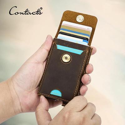 Genuine Leather Card Holders for Men Card Wallets RFID Blocking Aluminium Box Automatic Pop Up Card Case