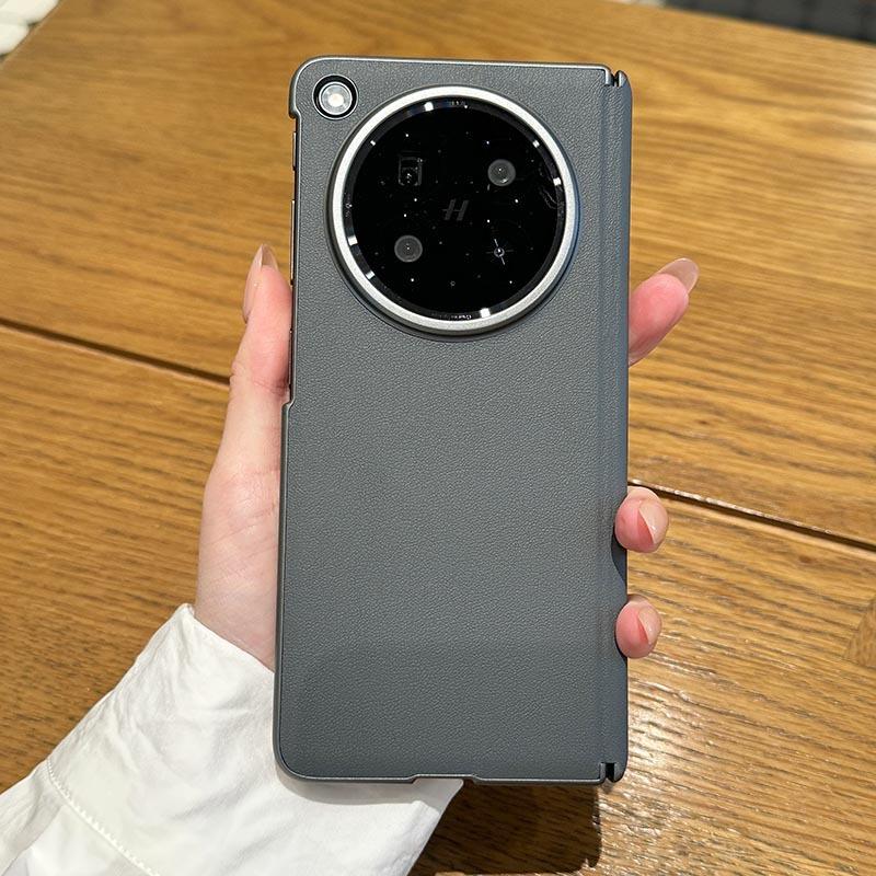 Applicable To OPPOFindN1 Mobile Phone Case Plain Leather Center Shaft Hinge  N1 Folding Light Carbon Fiber Pattern Anti-drop Case
