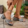 Fashion 2025 European and American Summer New Large Square Head High Heel SlippersforWomen, Leopard Pattern Thick Heel Sandals for Women