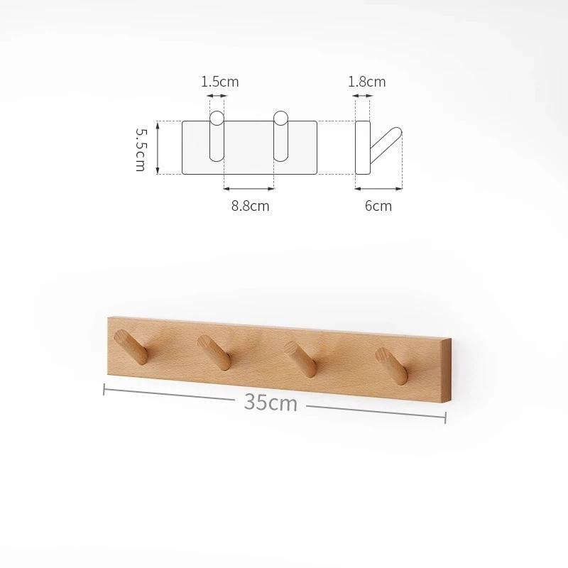 Massivholz Wandmontiertes Garderobenhakenleisten, Natürliche Buche Schwarznuss Holz Hakenleiste, Bohrfreie Klebehaken für Eingangsbereich Schlafzimmer Badezimmer