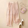 Damen Künstlerische Sommer Retro Bestickte Leichte Atmungsaktive Elastische Taille Haremshose Trendige Laternenhose