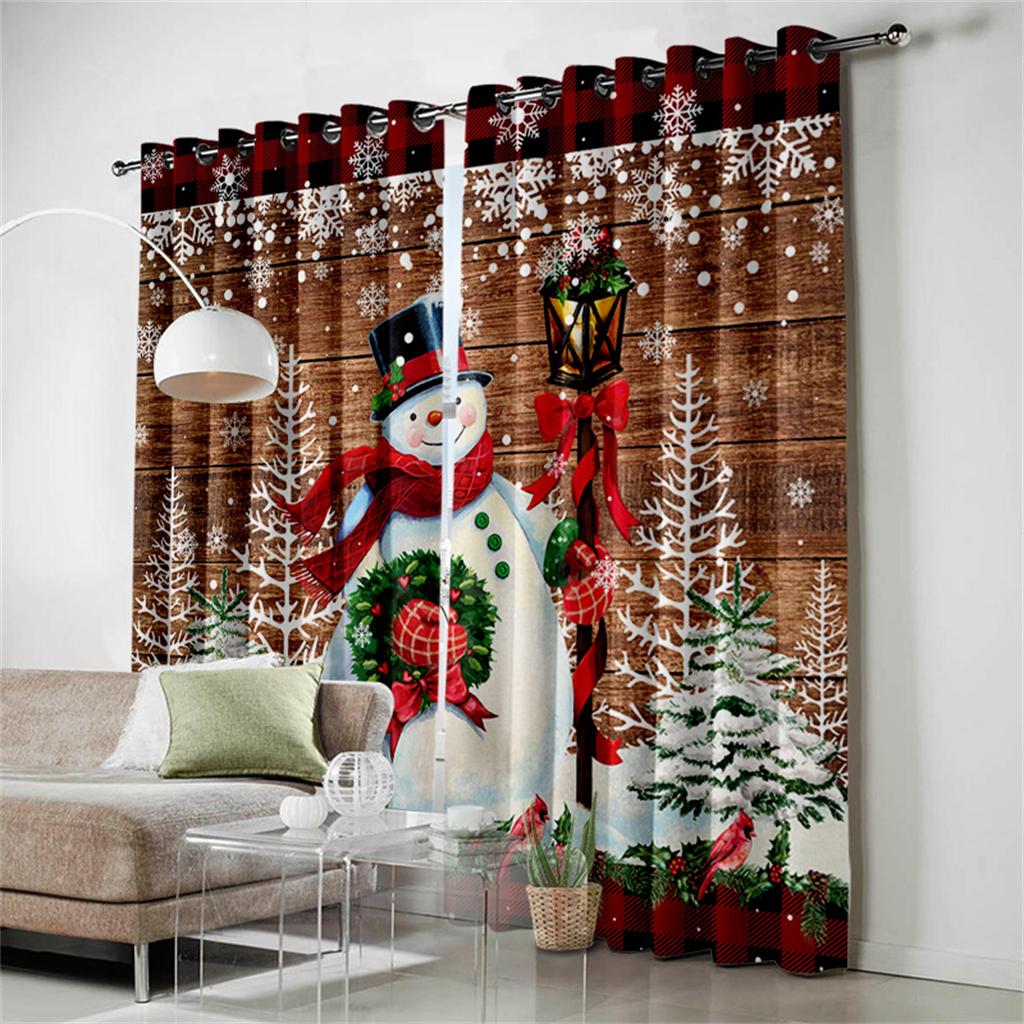 Christmas Carnival Christmas Tree Snowman Curtain Hat Gift Red Living Room Kids Bedroom Window Decor Curtain 2 Panel