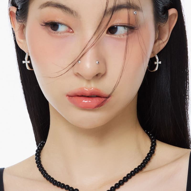 NIMBUS SHINE CROSS HOOP EARRINGS (S)
