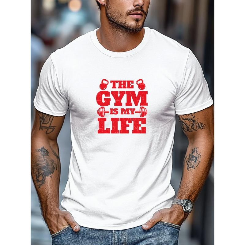 European Sizes Men's T-shirt, Simple and Stylish, Comfortable and Versatile, Men's "THE GYM IS MY LIFE" Graphic Summer Casual Crew Neck