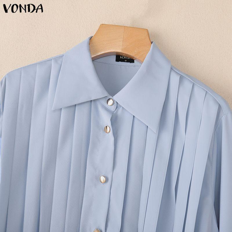 VONDA Damen Lässig Umlegekragen Elegant Gerüscht Plissee Langarm Bluse