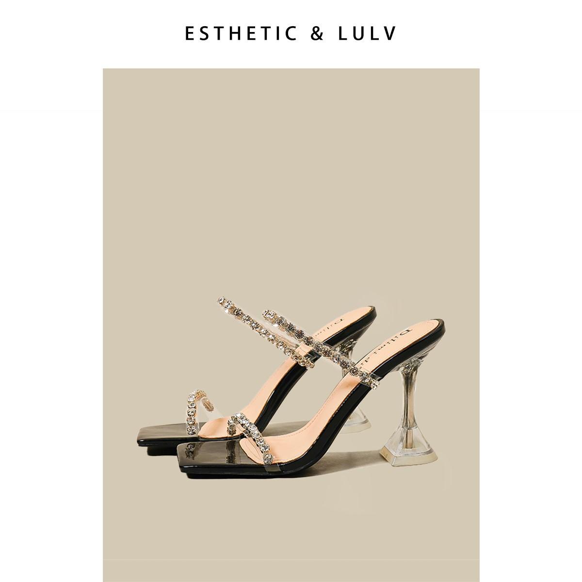 Shangsi, Transparent One-Word Strap High Heels, Cool Slippers In Summer, High-Heeled Sandals For Women In Summer 34