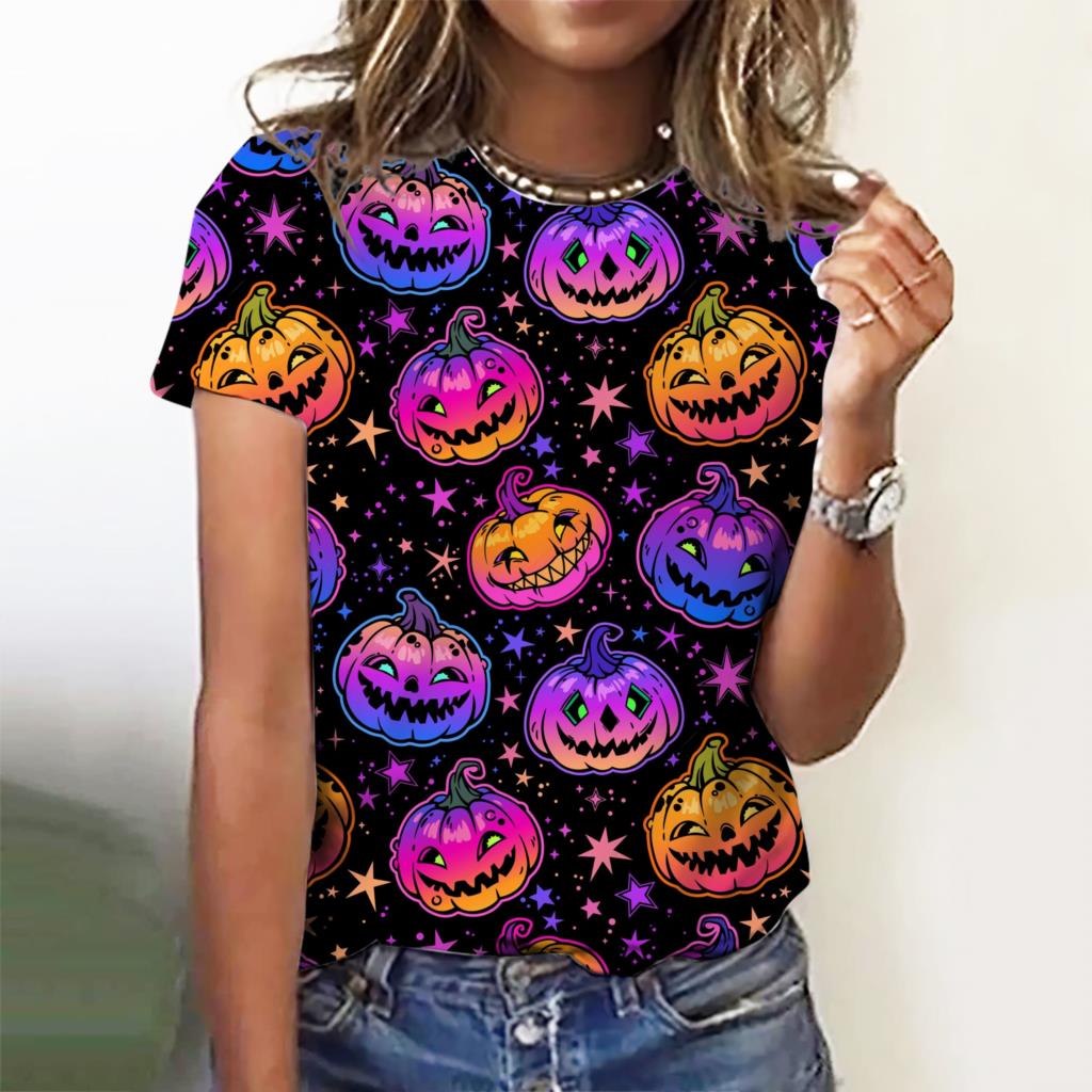 

Модная женская футболка с коллекцией тыквы на Хэллоуин с графическим 3D принтом, летняя одежда большого размера из полиэфирного волокна M