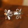 925 Silver Rings For Women Geometric Fine Jewelry Finger Adjustable Simple Vintage FLower Ring For Party Birthday Gift