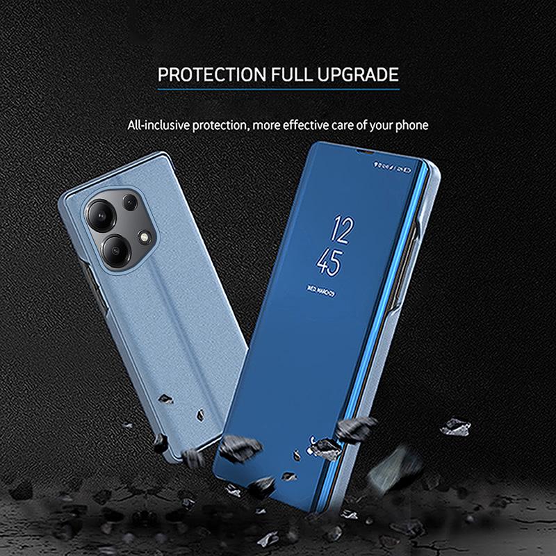 Für Xiaomi Redmi Note 13 Pro 4G/Poco M6 Pro 4G Lederhülle Spiegeldesign Sichtfenster Ständer Handyhülle