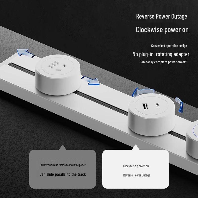 Track Socket Power Rail: Grey/White/Black Aluminum Power Strip with Anti-Shock for Kitchen/Wine Cabinet