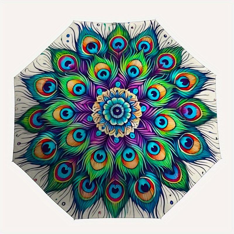 

1pc Peacock Feather Mandala Automatic Open/close, All-Season Portable Folding Umbrella for Friends, Travel, Everyday, Events yy250812149