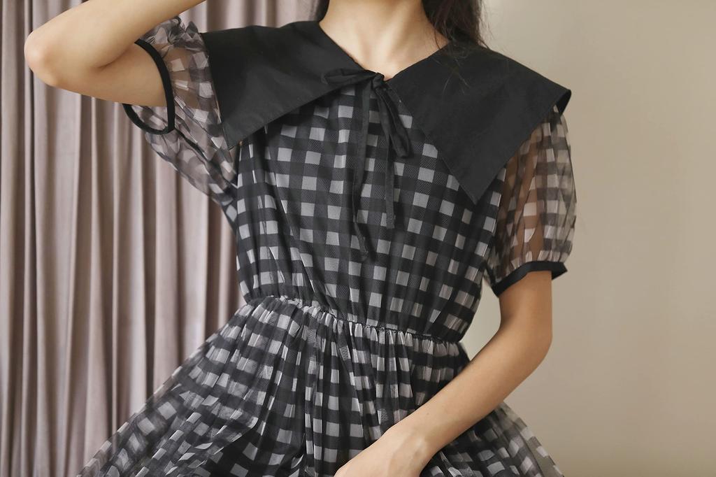 Weileenice Black Size Short Sleeve Checkered Elementary School Entrance Memorial Formal Korean Short Summer Children's Dress, 140, Pattern, Girls'