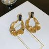 Exaggerated Irregular Gold Color Stainless Steel Fold Drop Dangle Earrings for Women Temperament Inlay Crystal Stud Jewelry Gift