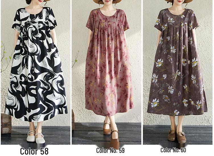 Summer Cotton Silk Loose Nightgown for Plus Size Women - Casual Mom Style Home Dress