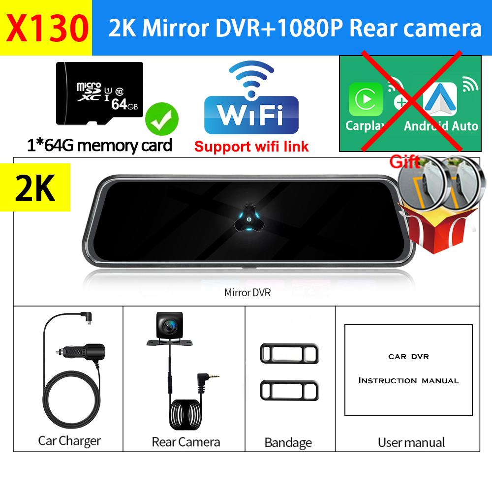 Dash Cam 4K 3840*2160P Car DVR  Carplay Android Auto WIFI BT FM AUX 10 Inch Drive Recorder Dashcam Camera Stream RearView Mirror