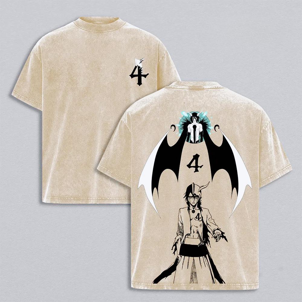 BLEACH Anime Printed T-shirt Ulquiorra Cifer Vintage Washed T Shirt Summer Casual Polyester Short Sleeve Tees Clothes Men Clothing
