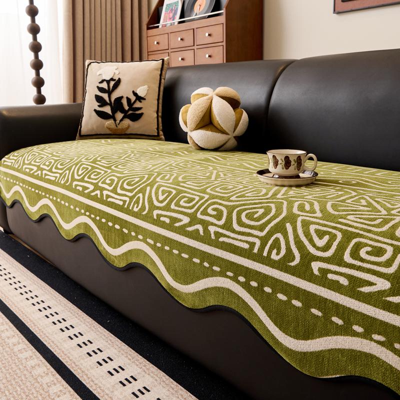 Uniwersalna poduszka na sofę z nieregularnym łukowym brzegiem, pokrowiec na sofę z tkaniny szenilowej, antypoślizgowy ochraniacz na kanapę