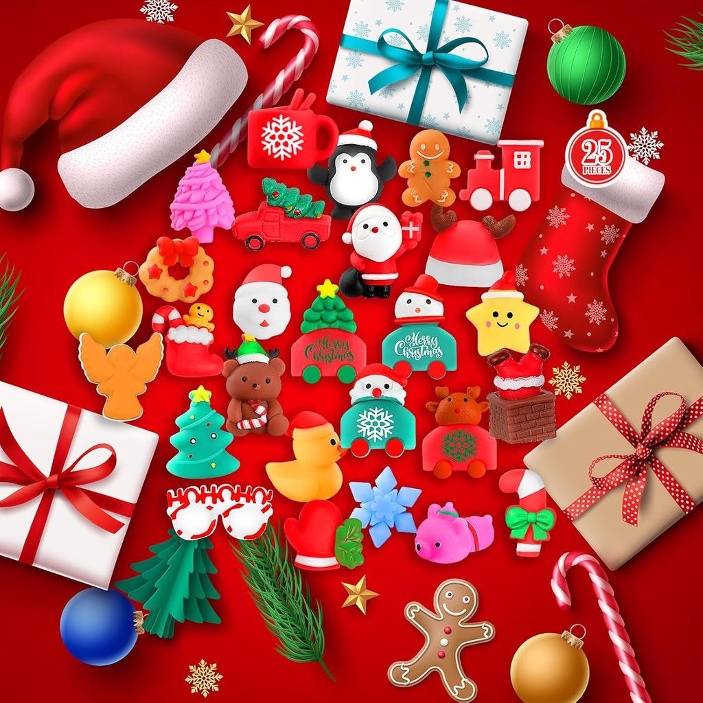 Squishies, 25 Pack Mochi Squishy Toys - Christmas Kawaii Cat Squishys Slow Rising Animals - Party Favors, Goodie Bag, Birthday Gifts, Mini Squishies