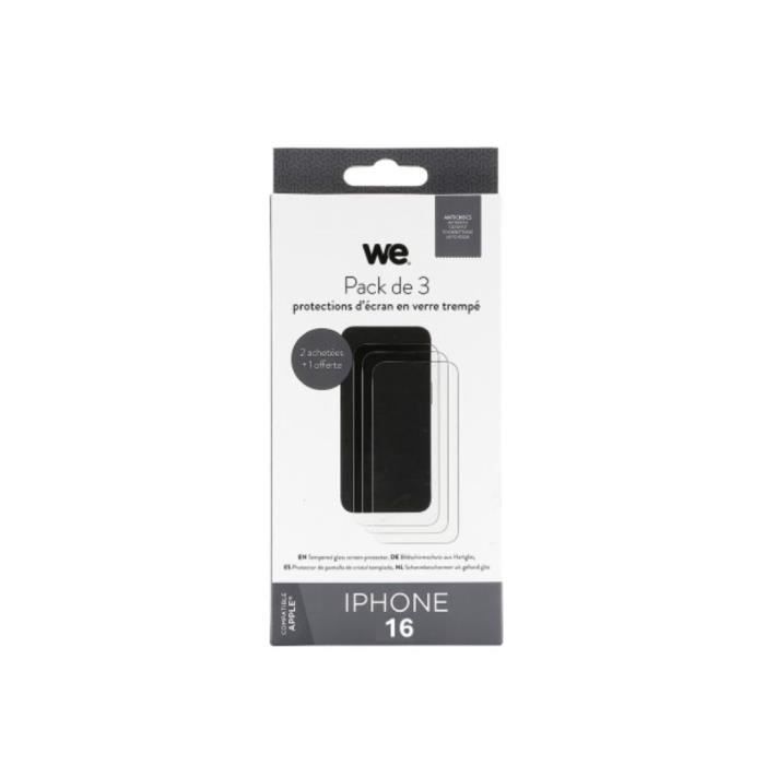 Film De Protection D'écran - WE - iPhone 16 - 3 Verres Trempés - Dureté 9H - Résistant Aux Impacts