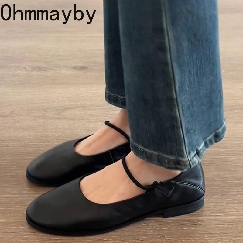 

Spring New Women Flats Shoes Ladies Casual Round Toe Ballet Style Shoes Soft Sole Leather Eelgant Walk Shoes 40 чорний