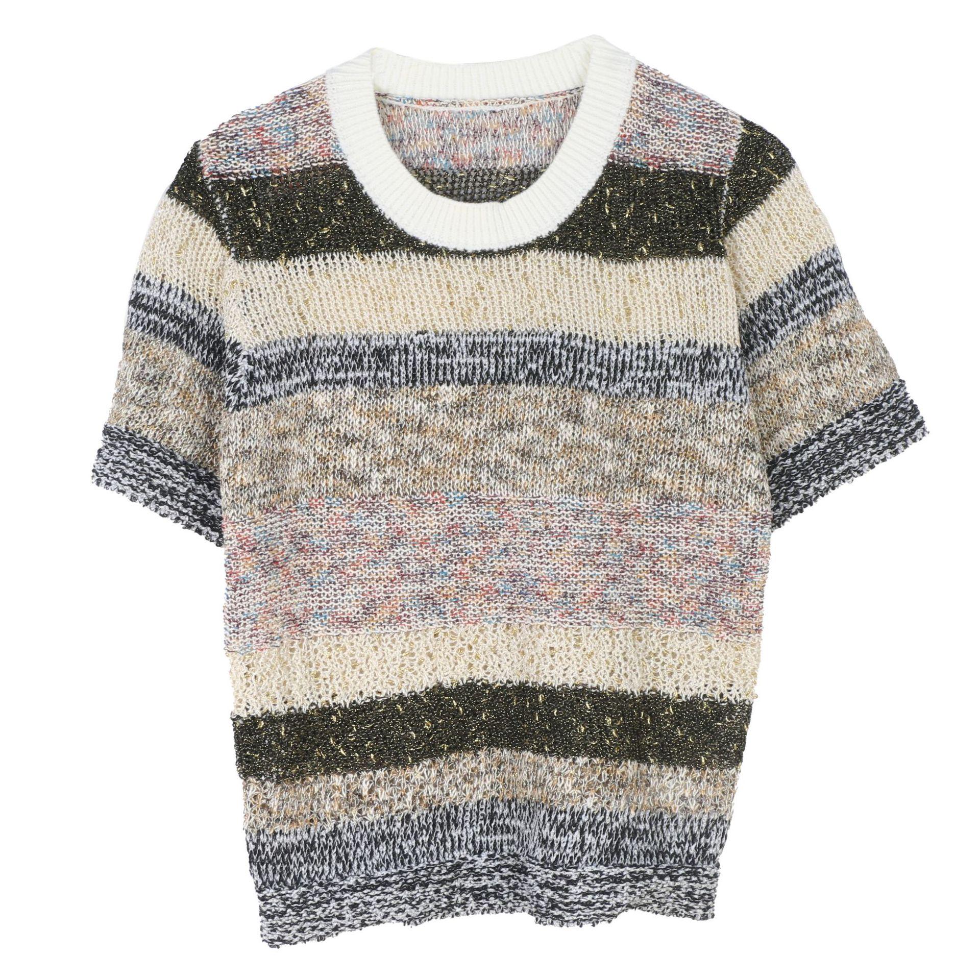 

Вязаный топ с коротким рукавом в стиле ретро, с цветными блоками Large