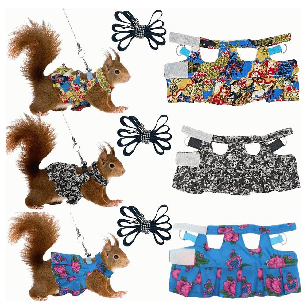 Traction Rope Ferret Harness Vest Floral Pattern Squirrel Floral Skirt  Guinea Pig
