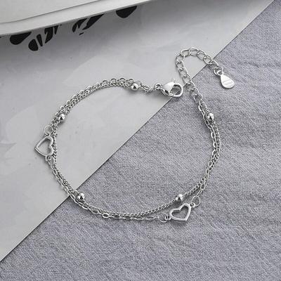 925 Sterling ezüst dupla szerelmes szív üreges kerek gyöngyök karkötő női divat romantikus ékszerek klasszikus állítható