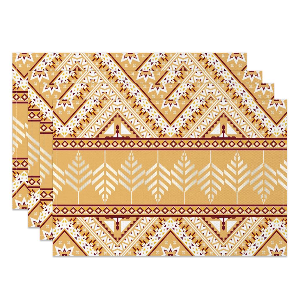 Bohemian Table Mats Artistic Ethnic Print Placemats Geometric Wave Abstract Patterns Waterproof 4pc Linen Dining Kitchen Decor